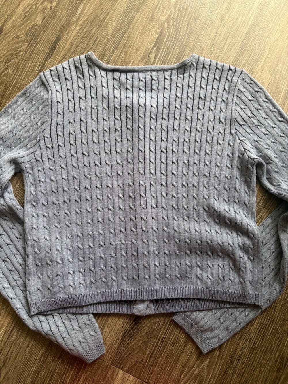 Cable-Knit Button Front Blue Cardigan - Picture 6 of 6
